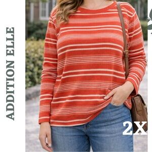 Addition Elle Ribbed Striped Long Sleeve Top 2X